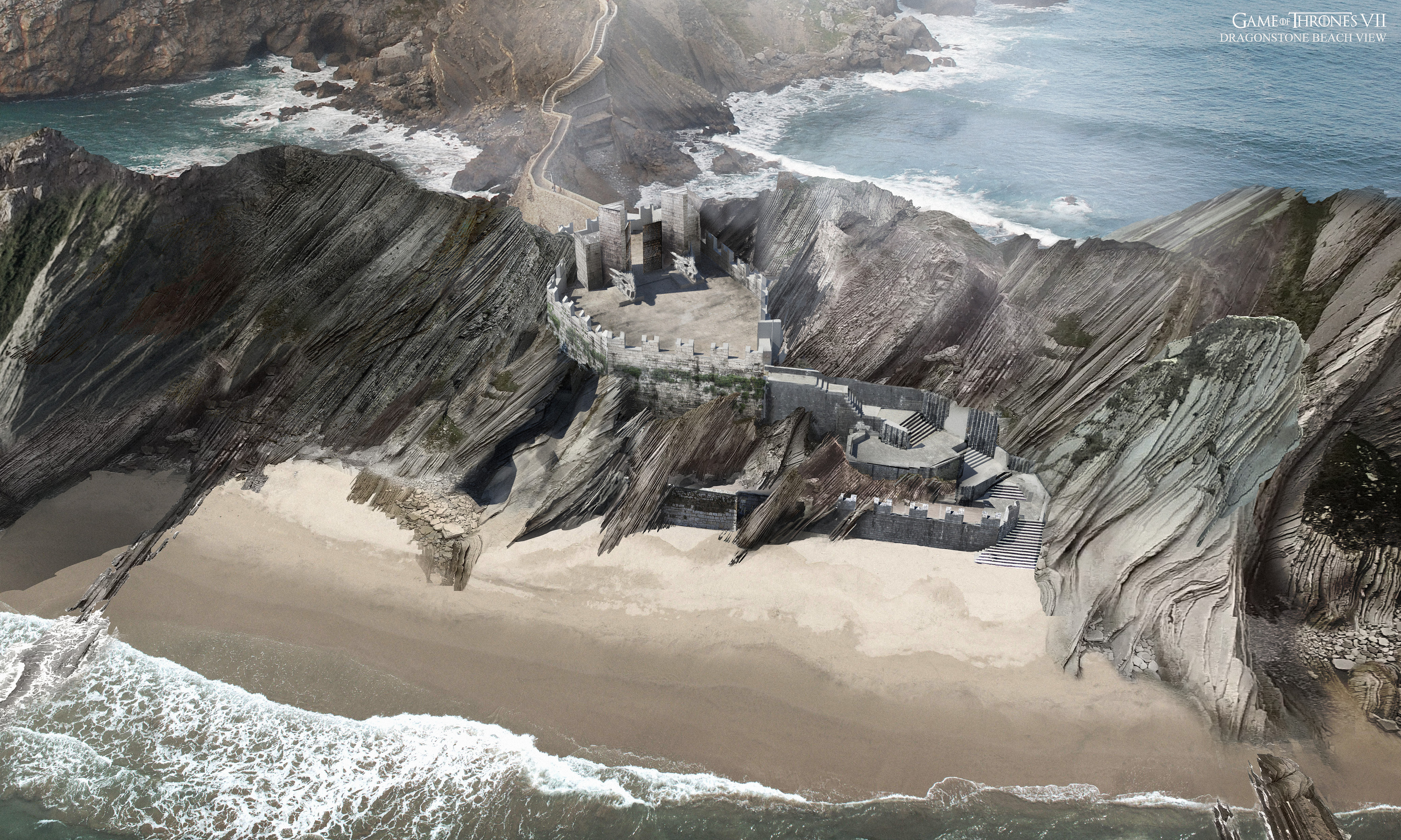 wider aerial view of the gate and Zumaia beach