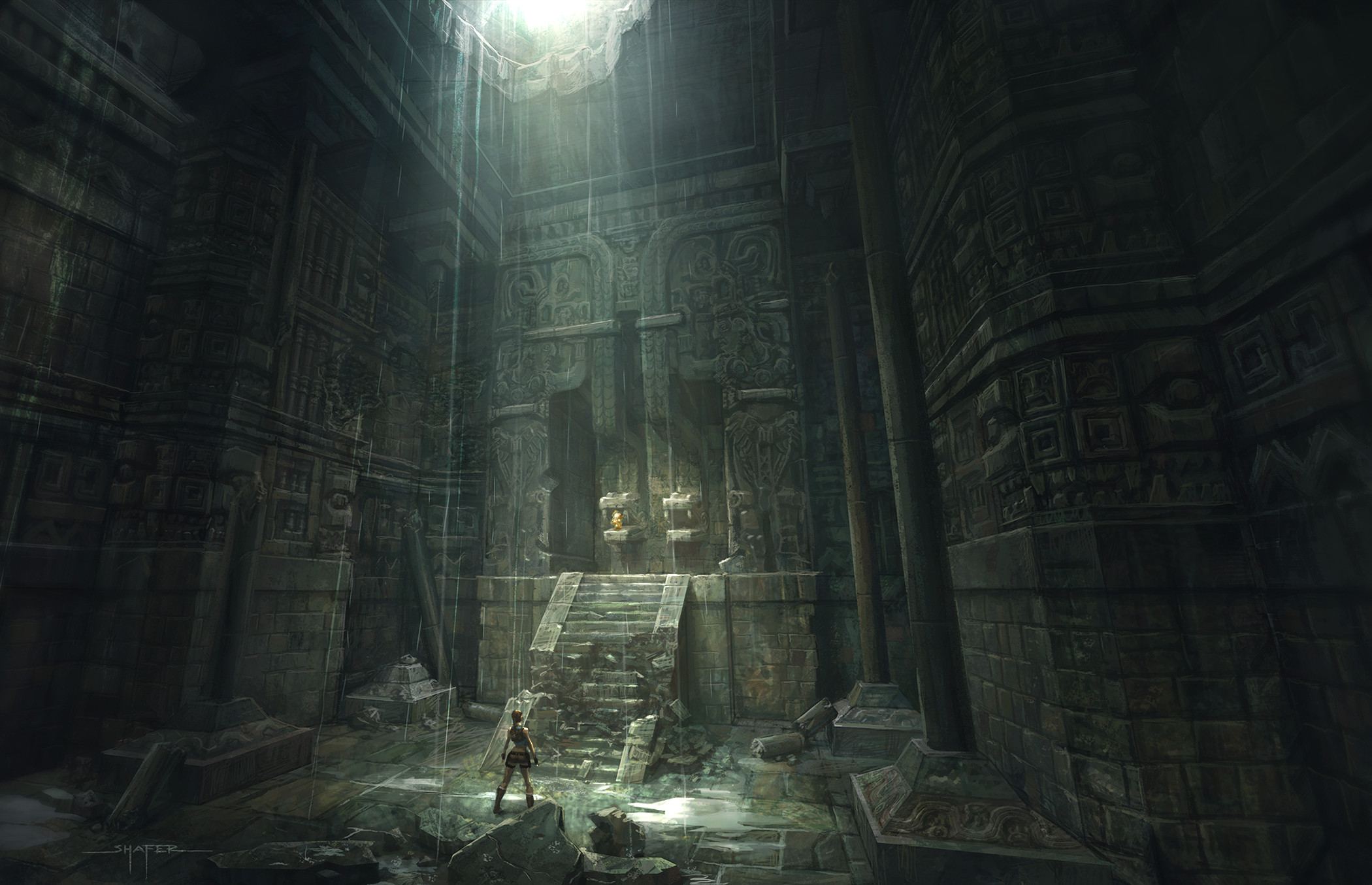 Concept art for part of the Mayan level in Tomb Raider: Underworld