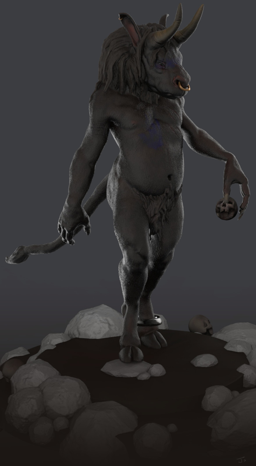 Minotaur sculpted and painted in Zbrush, rendered with Keyshot.