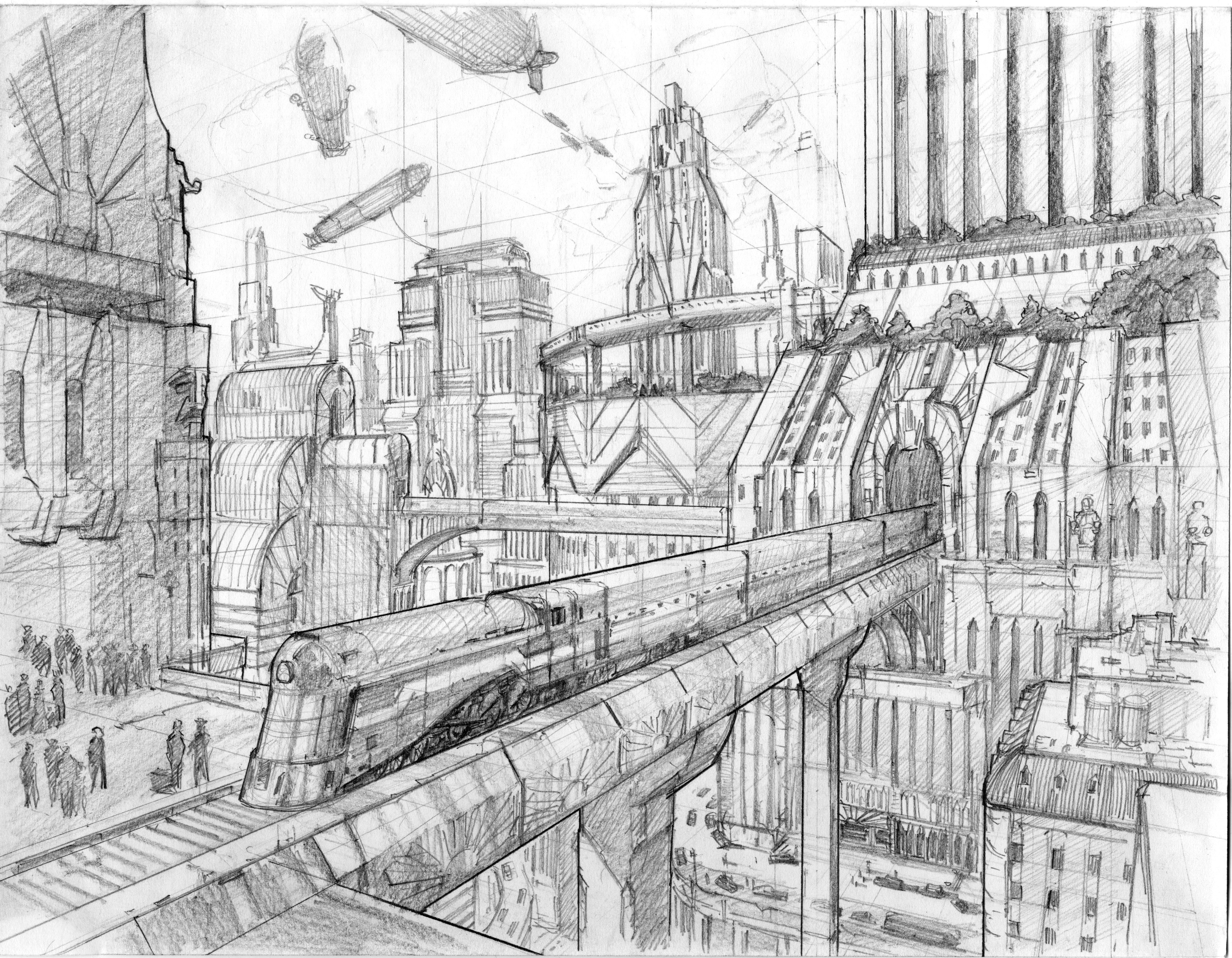 Графическая зарисовка города будущего