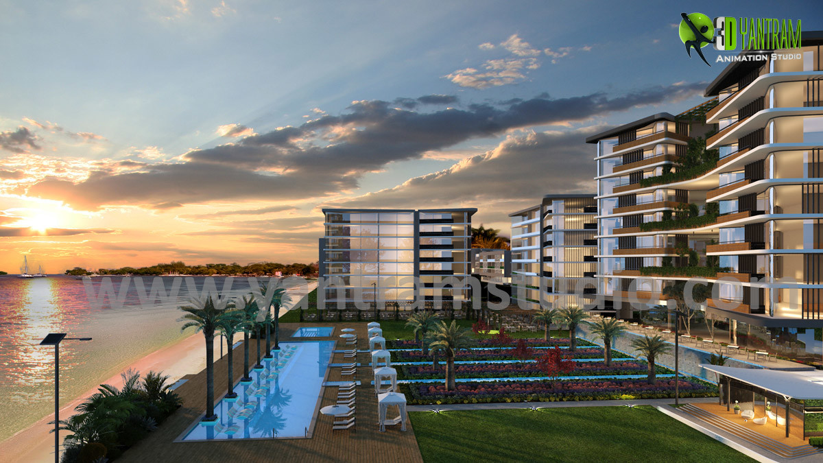 Artstation Full Conceptual Hotel View At Beach Side Ideas By 3d Yantram Architectural Visualization Companies Yantram Architectural Design Studio