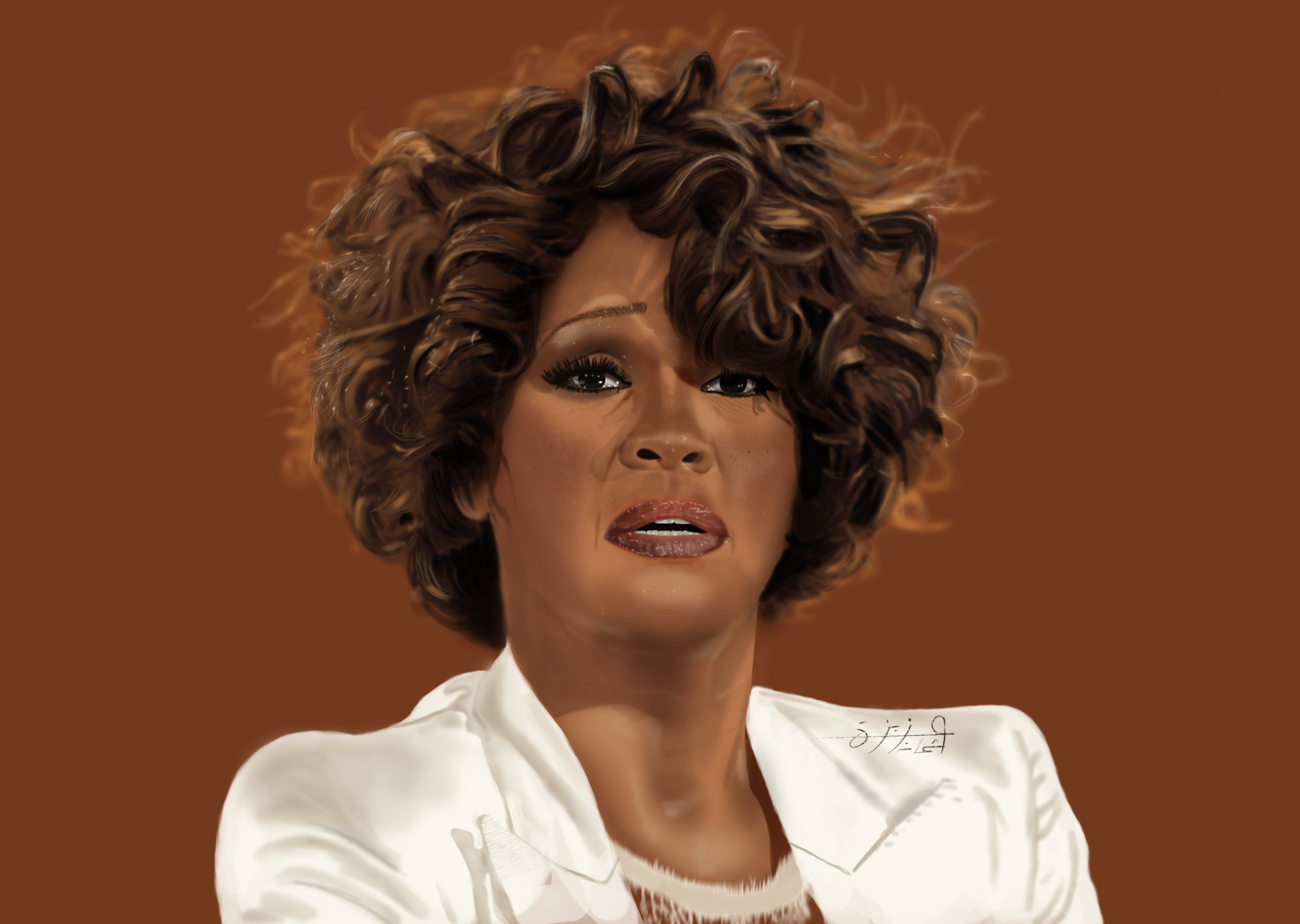 Artstation Digital Painting Portrait Whitney Houston Azizah Shehata