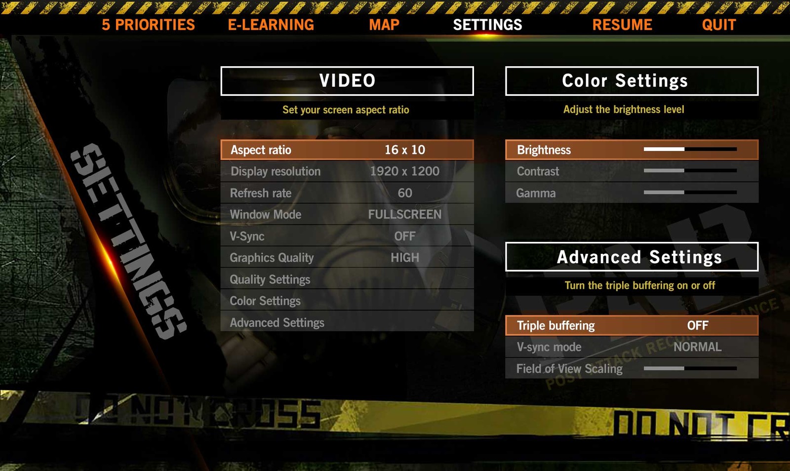 Settings screen