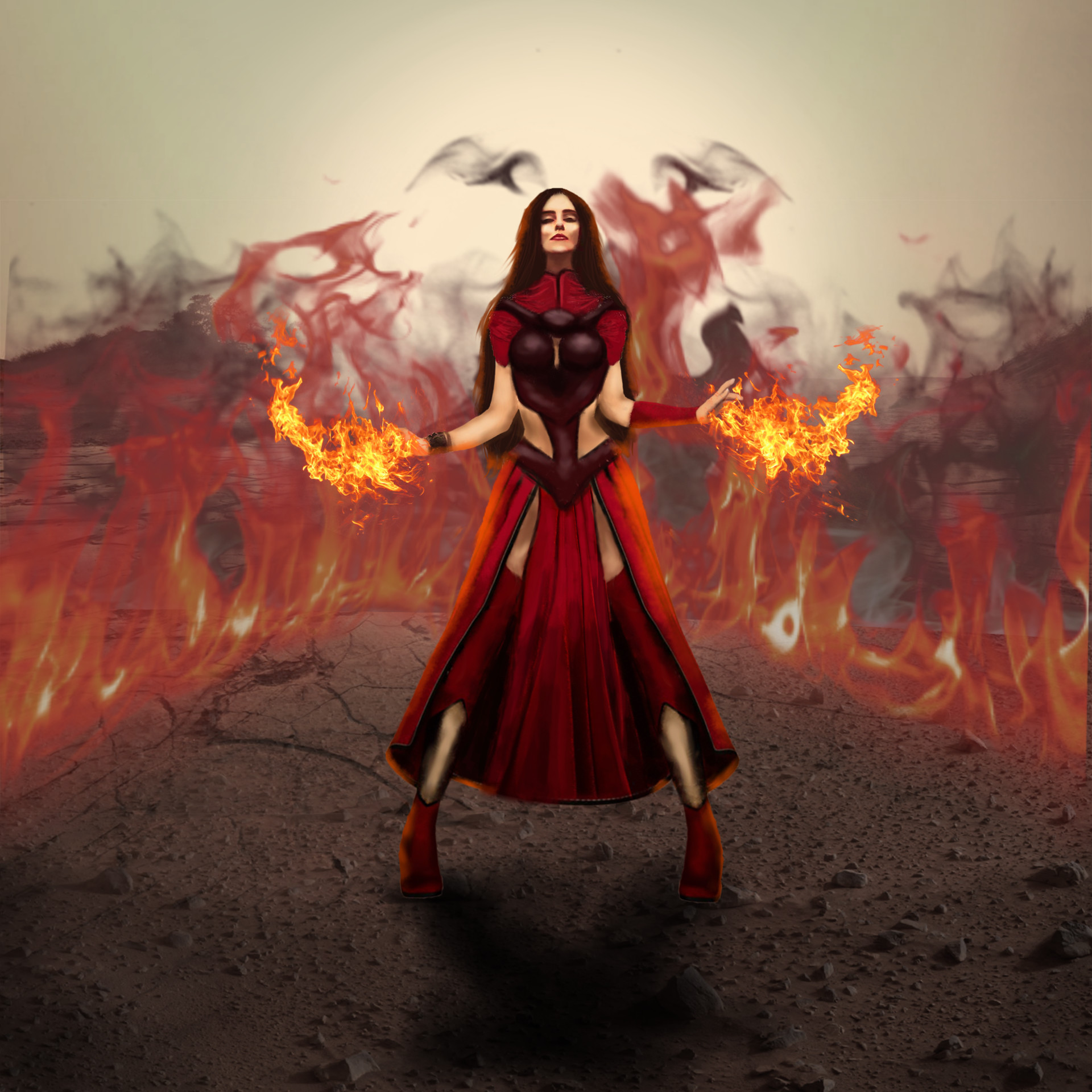 Artstation Summon Fire Sorceress Shirley Tan