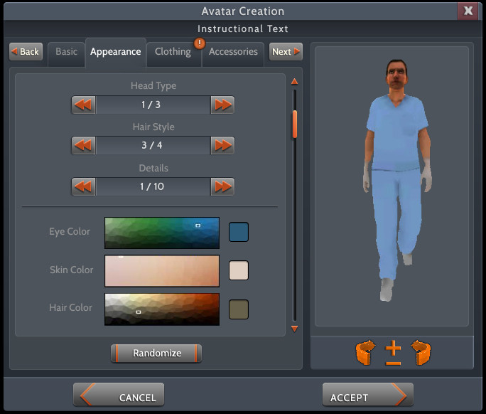 Avatar menu tab system
