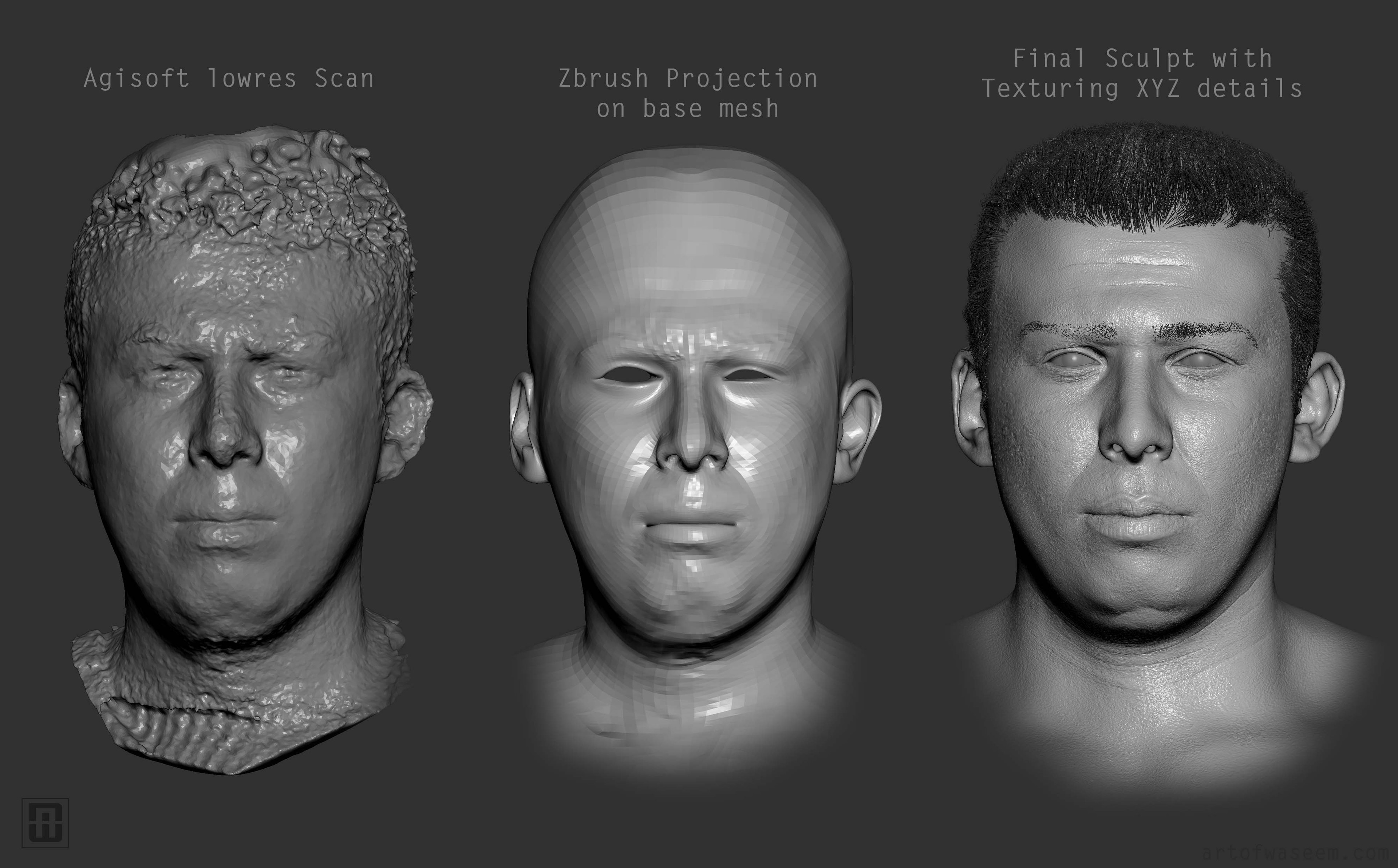 Process from Scan to Finished Sculpt.