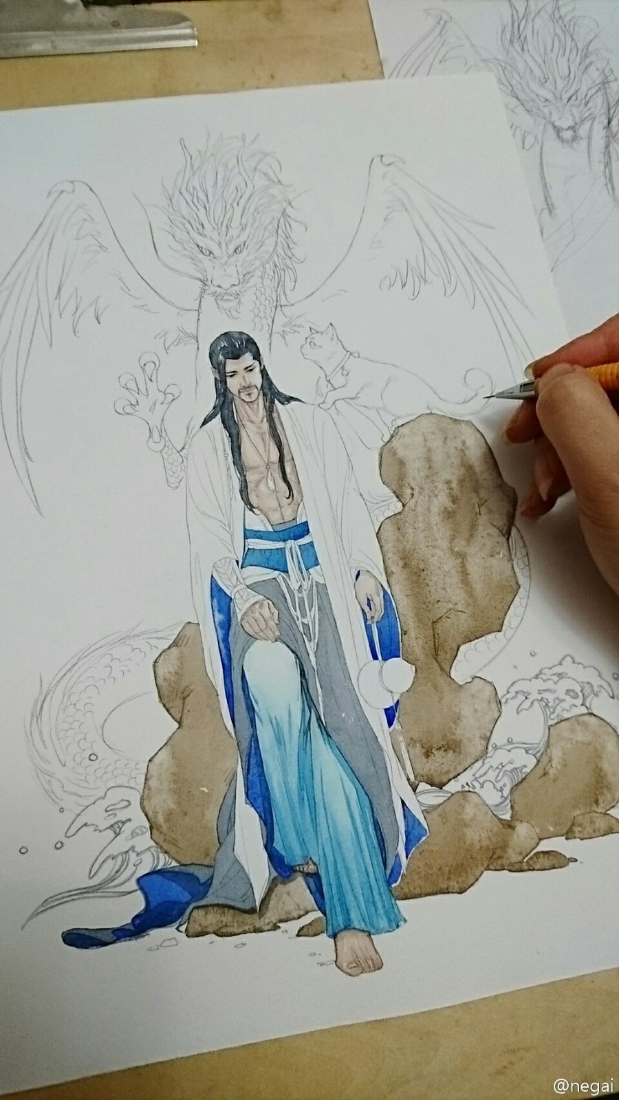 Hiro Liu - Hand painting, Dragon Ying and Tian Gou