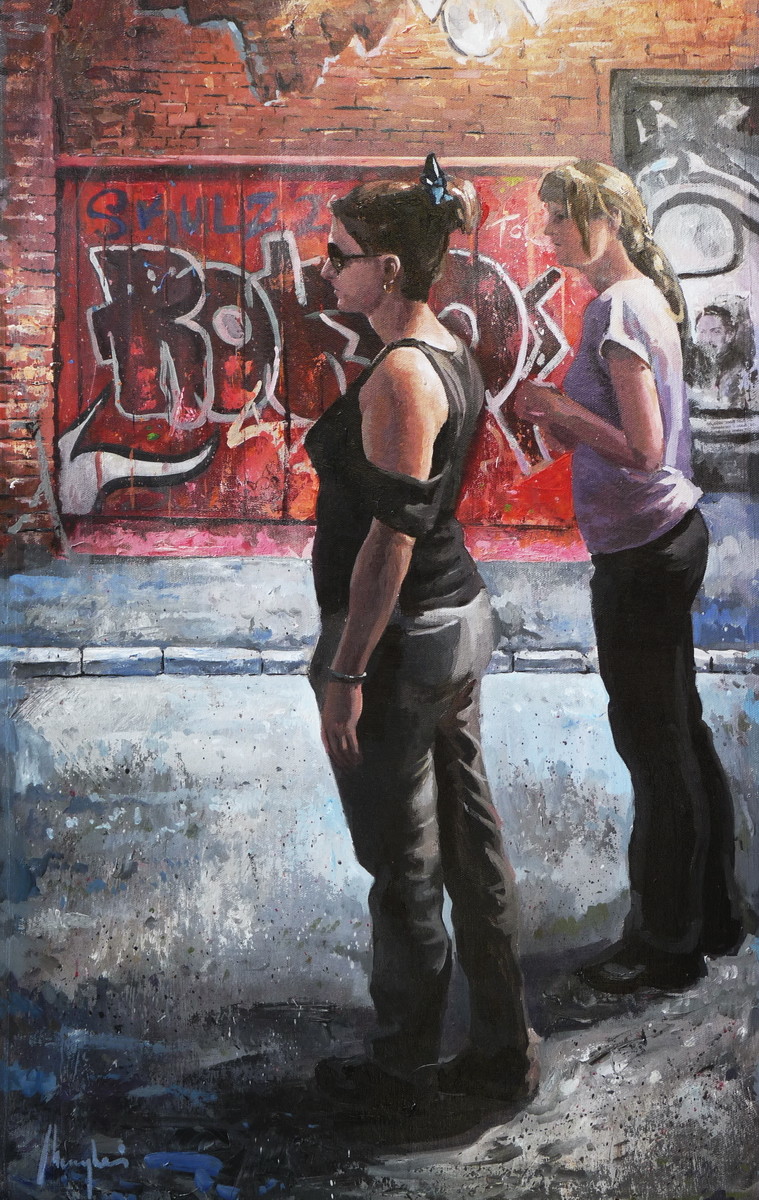 Girls (mixed media on canvas)