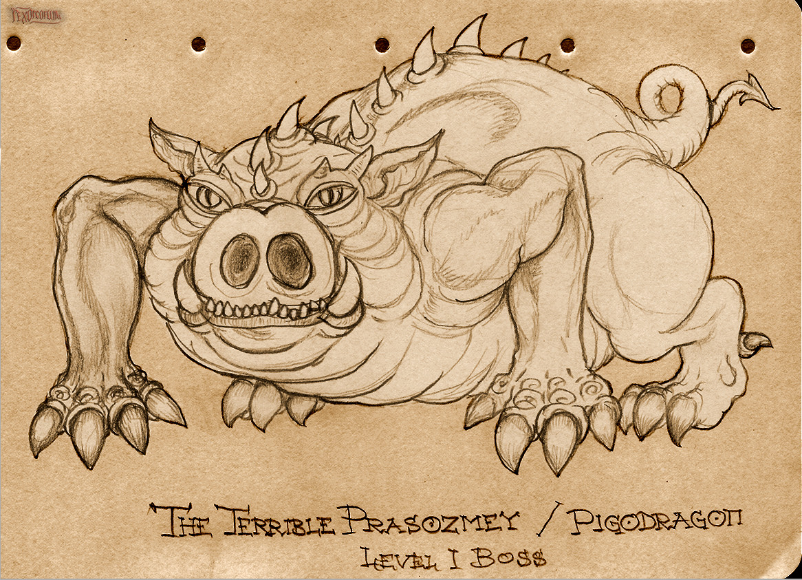 The first boss, the Terrible Pigodragon/ Prasozmey