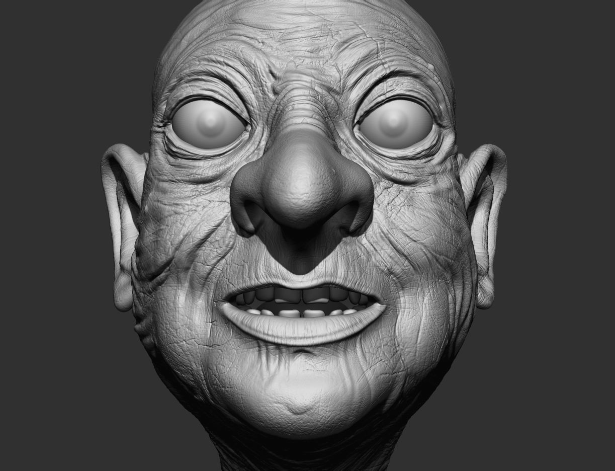 Retopologized model has been transferred to Zbrush where details for normal map projection were added