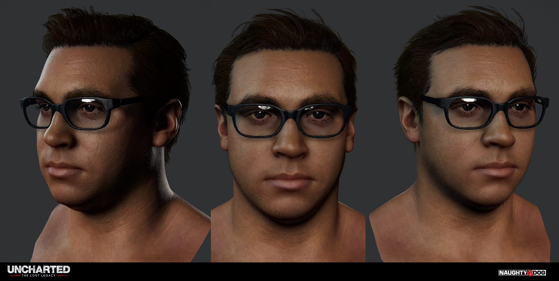 NPC head: head started from scan data. Hair started from an existent archive and reworked for this character.