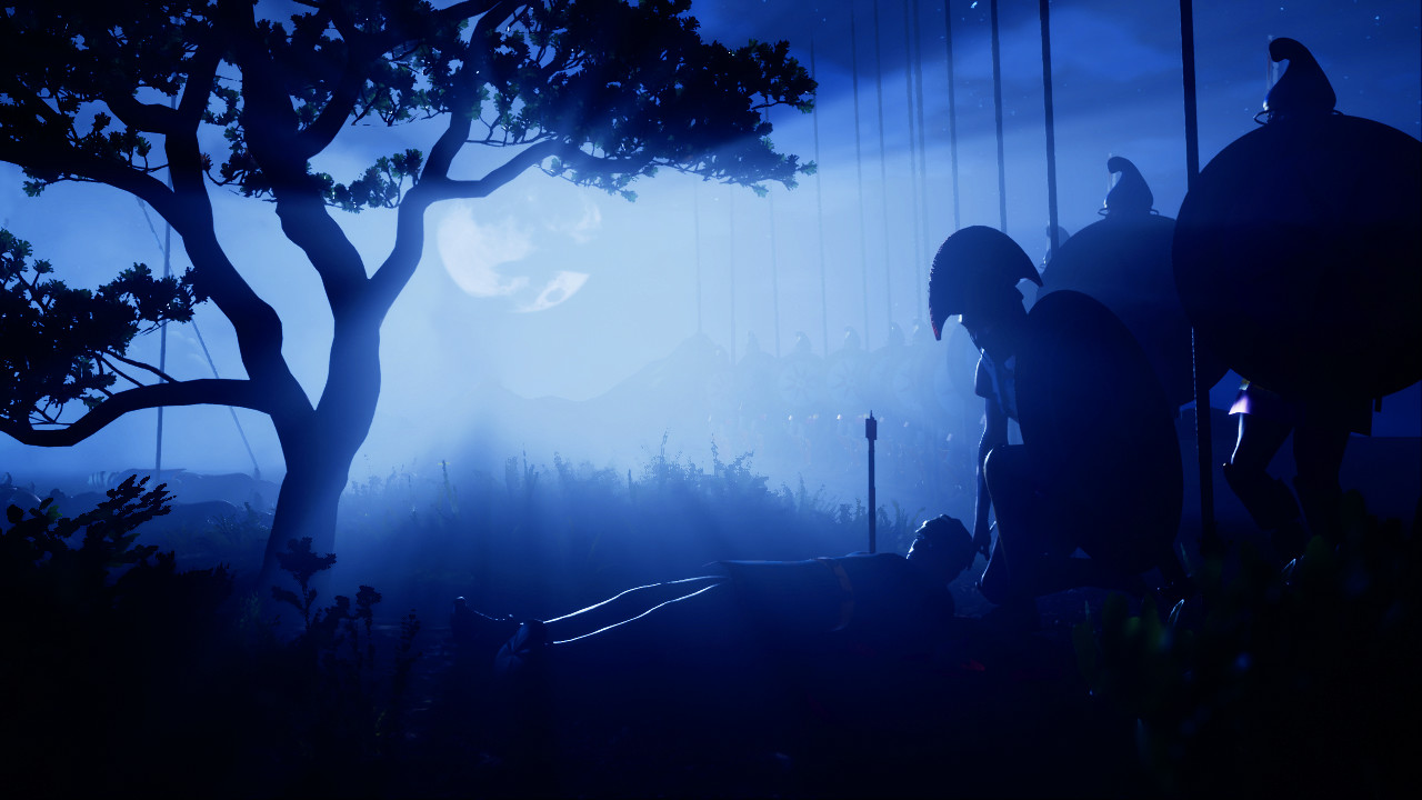 Screenshot from the end scene. Alexander the Great came upon the dying Darius and ordered a proper burial for him.