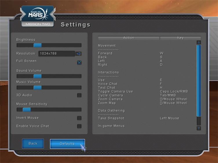 Settings Sub Menu