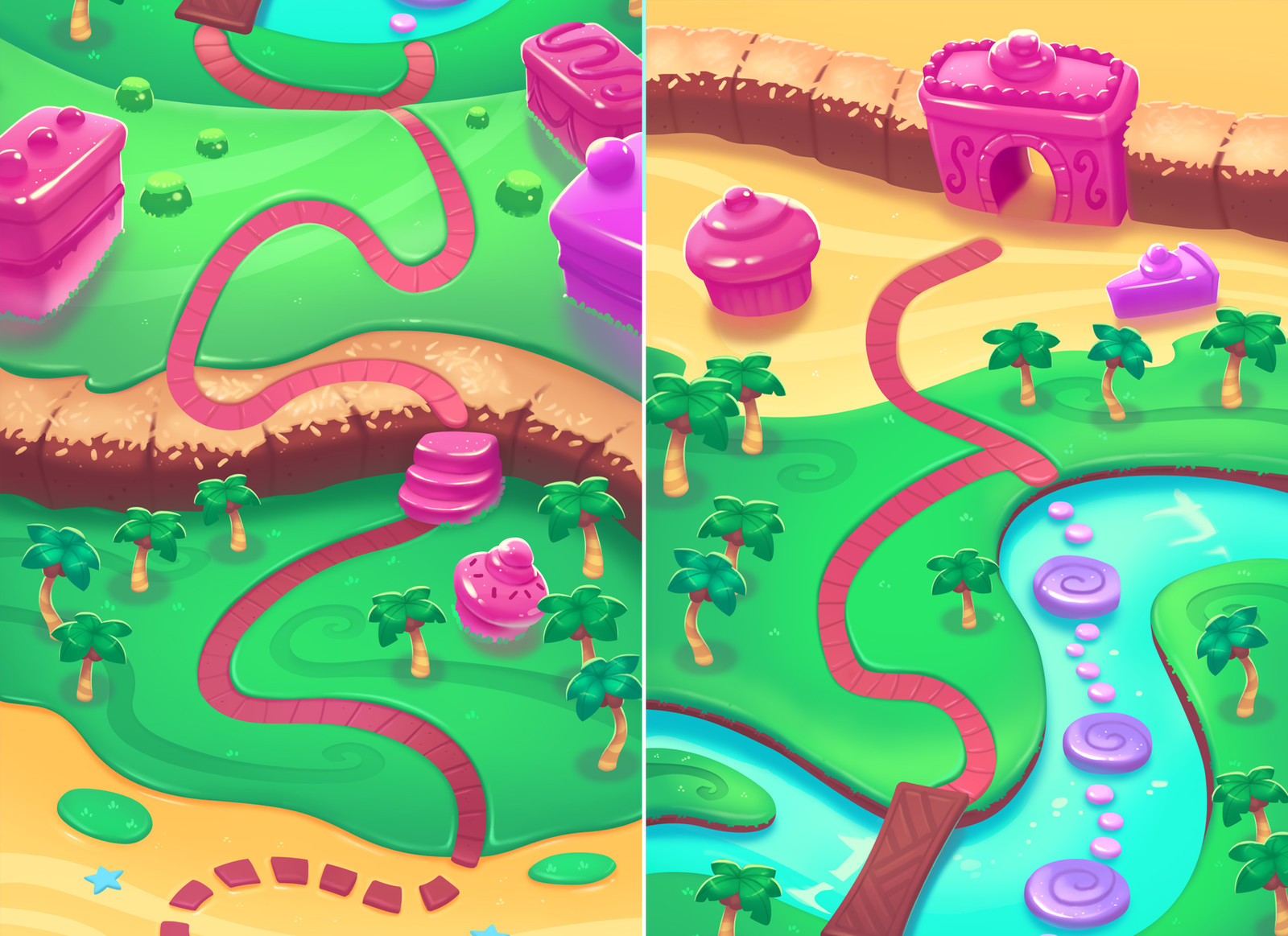 Some of the landscape art that was created for the in-game map screen.