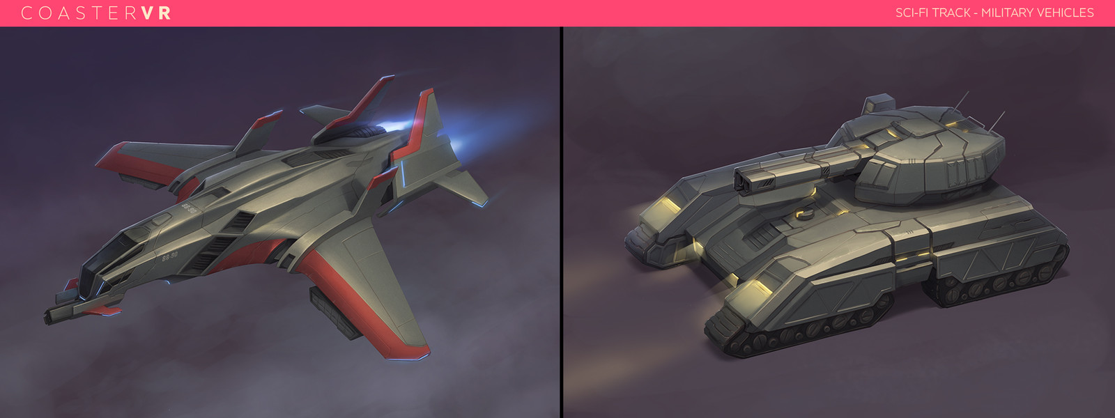 Fighter and Tank designs for the Siege Showdown coaster.