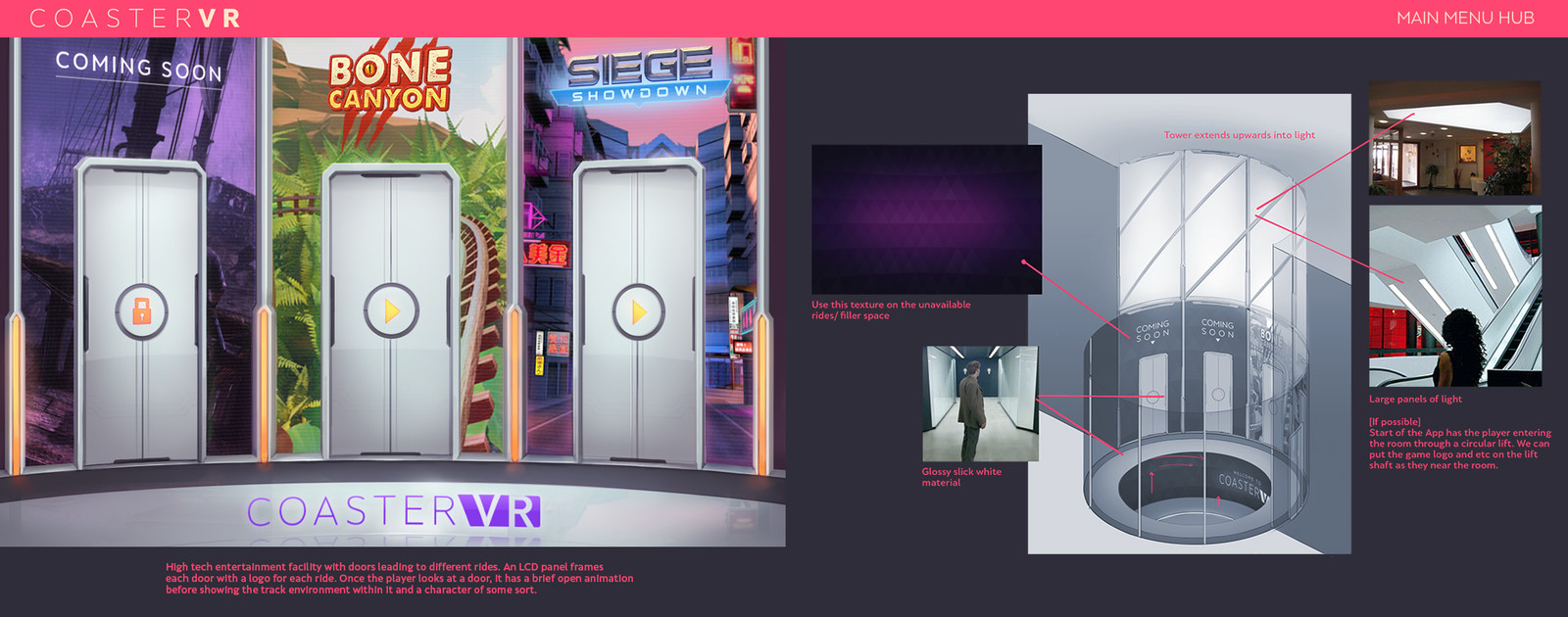 The Main Menu room, which presented doors for different ride options.
