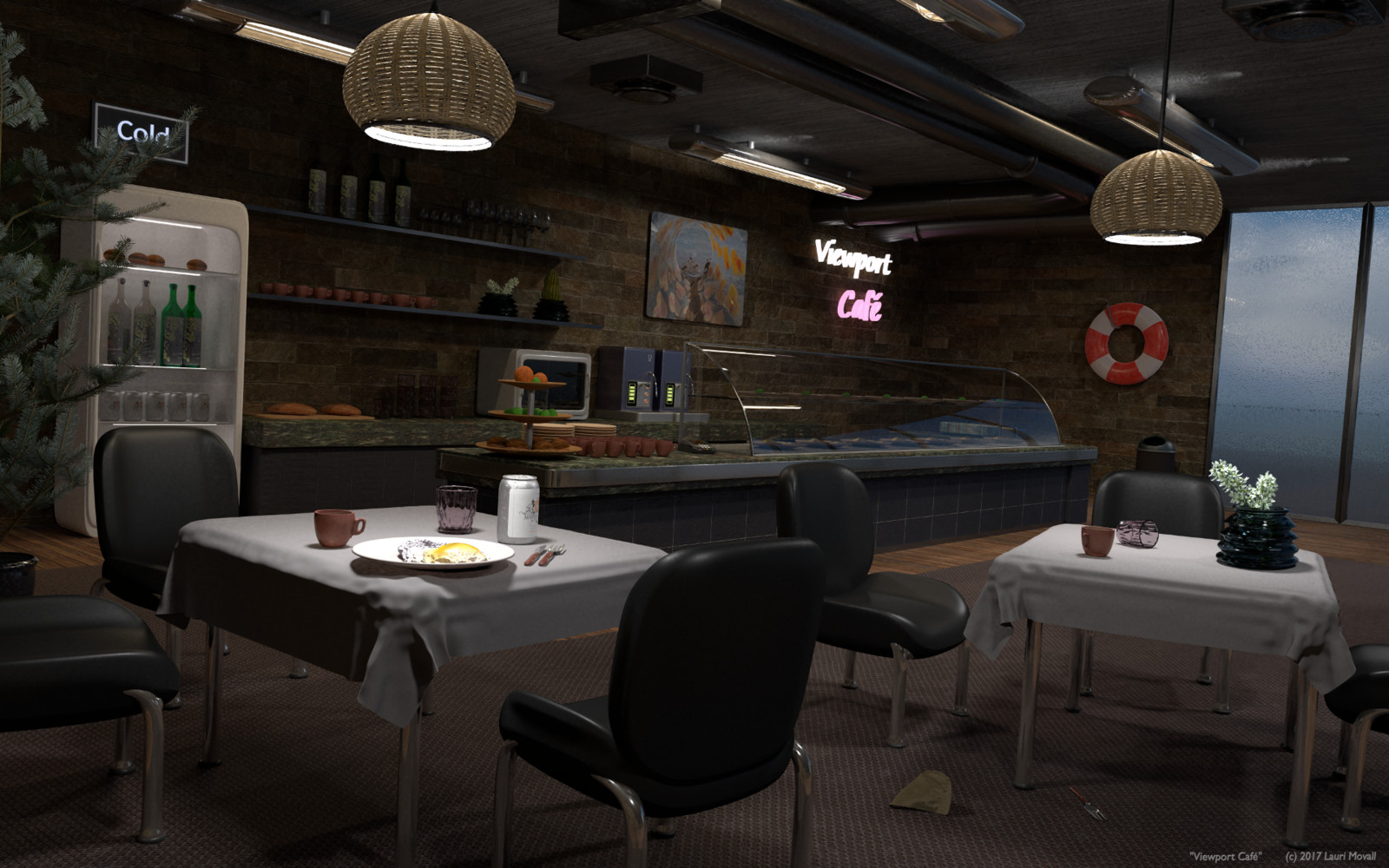 "Viewport Café", render from the 10th of September, 2017 using Blender 2.79 RC2 and denoising.