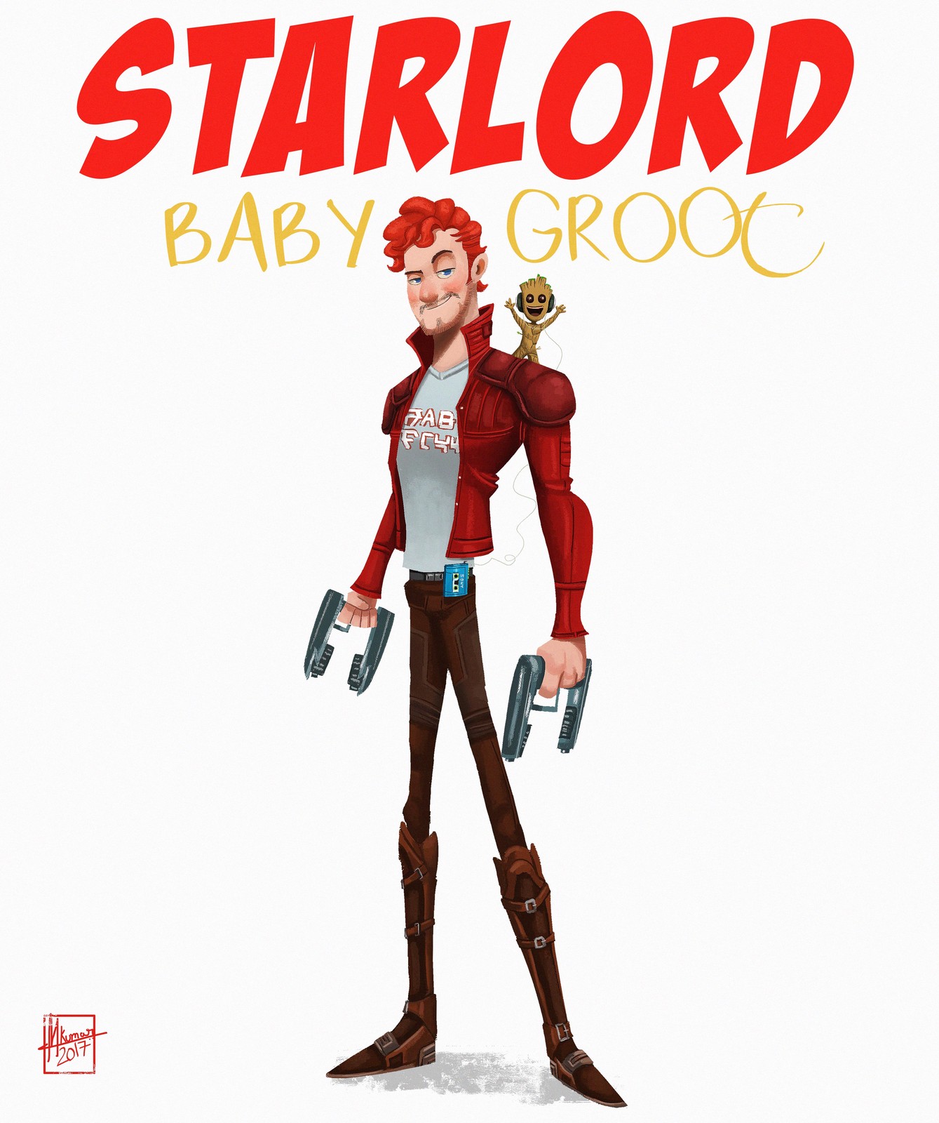 Starlord and Baby groot