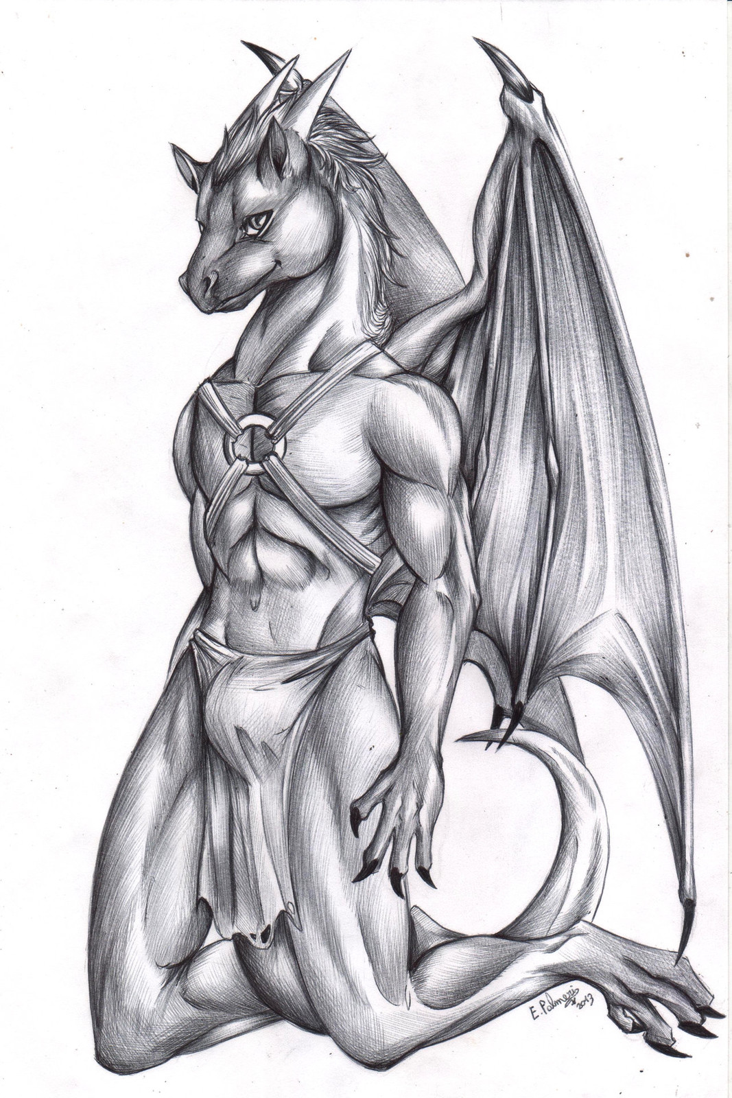 Black and white, done in ballpoint pen.