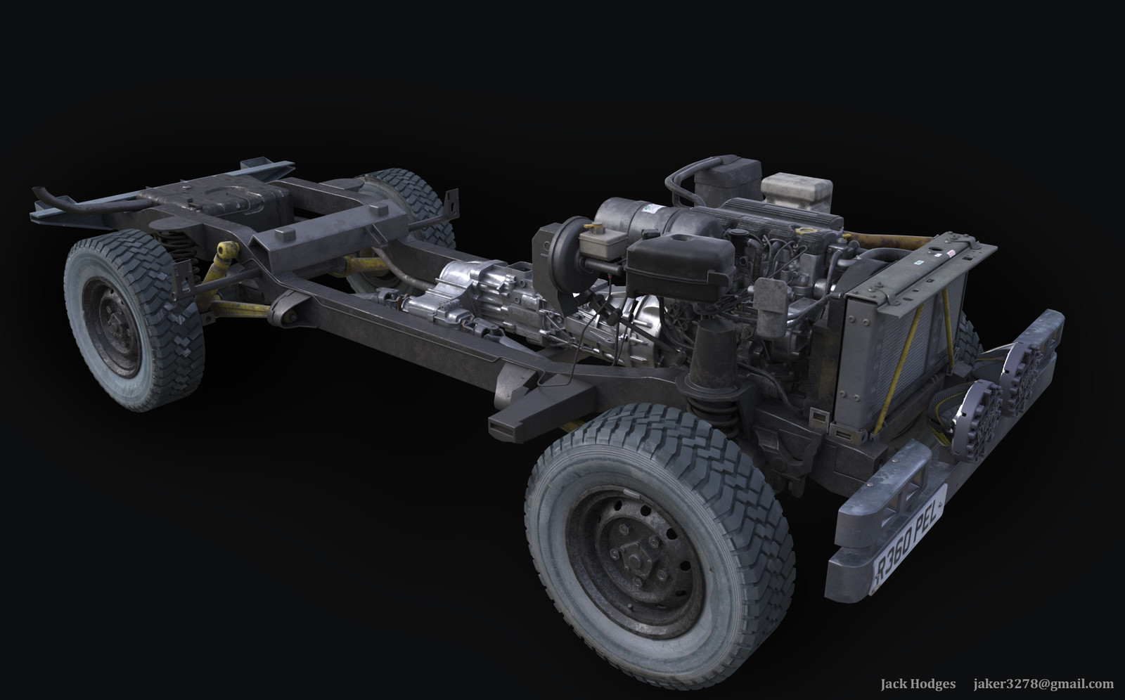 chassis shot showing radiator and pipe work on the engine
