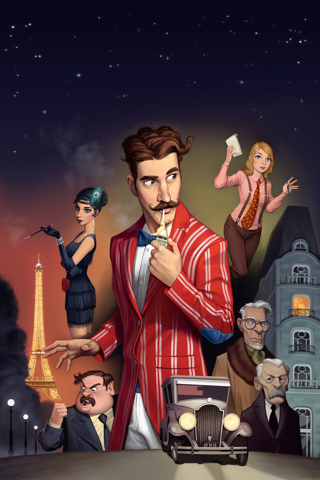 Monsieur Charlatan is a novel set in paris of the 1920s (which I so love). The cover is depicting all the main characters. I created a composition influenced by the cinematic posters of the classical era.