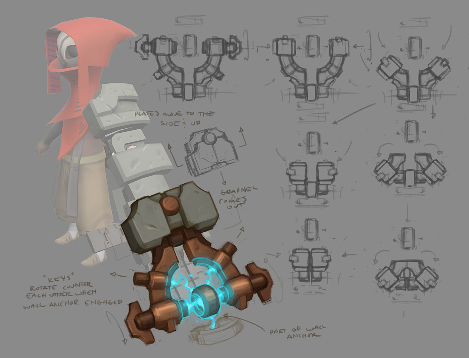 Early grapple glove attachment ideation.