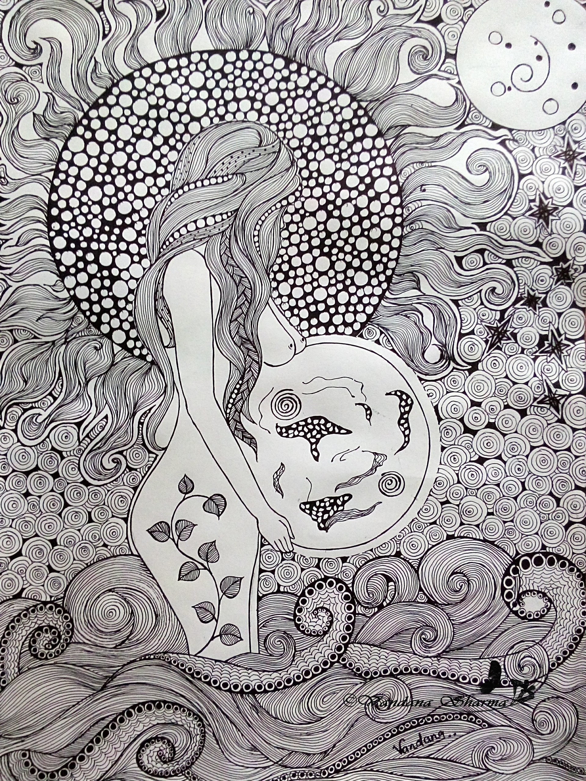 Artstation Mother Earth Vandana Sharma,Line Art Aesthetic Black Wallpaper Girl