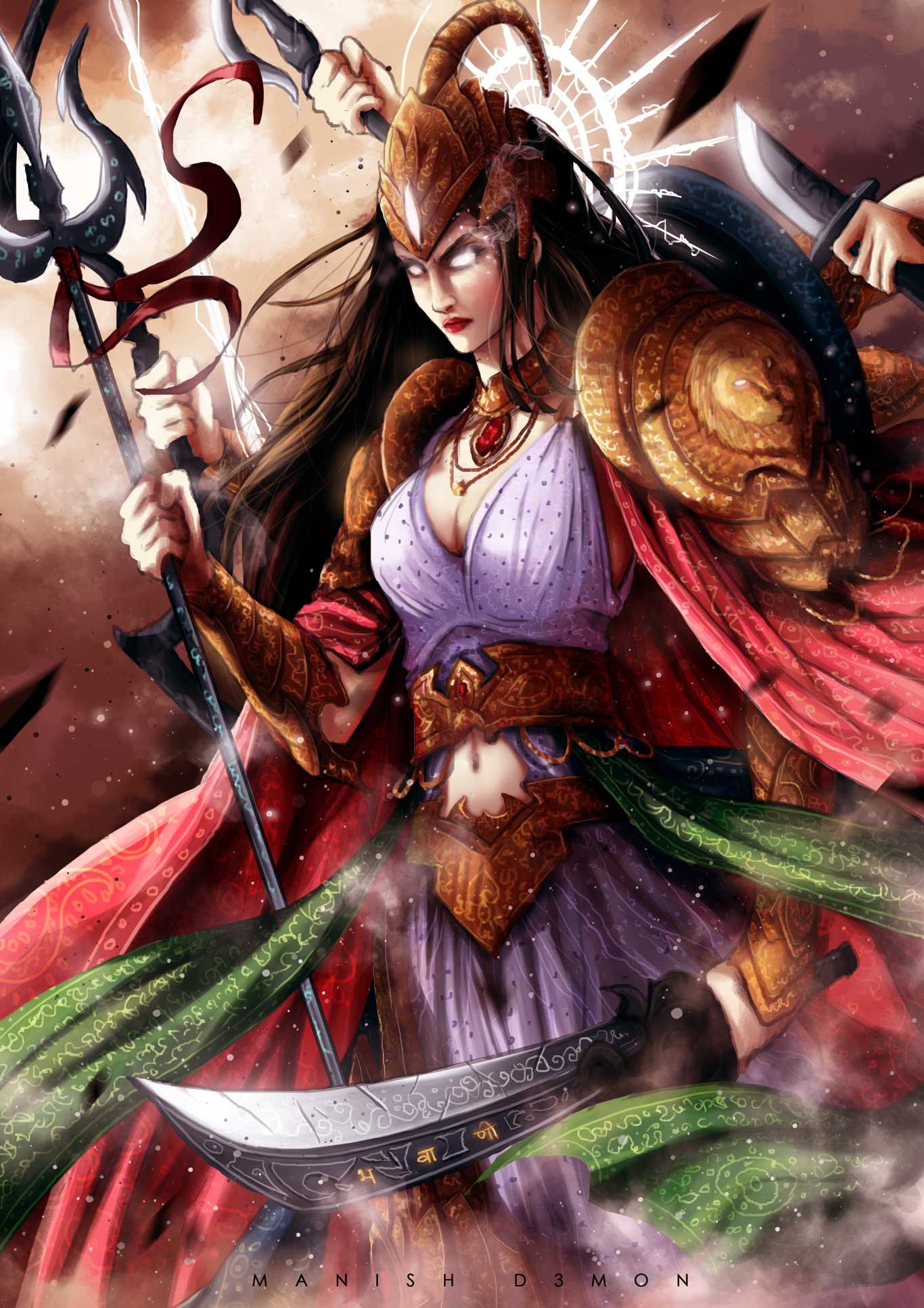 Artstation Durga Manish D3mon The legend centres around combating evils and demonic forces that threaten peace. artstation durga manish d3mon