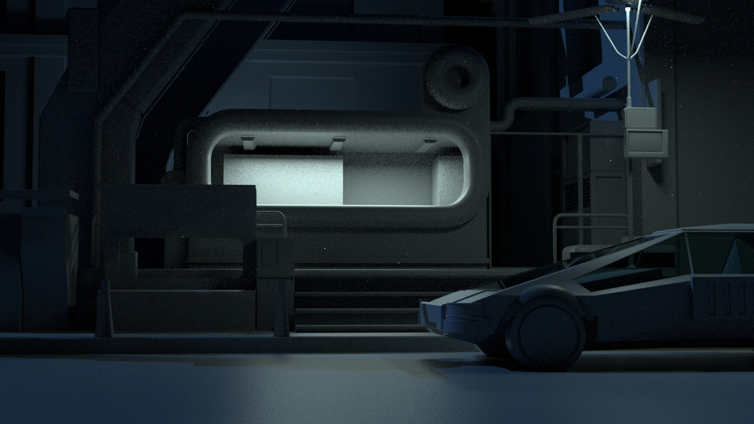 Basic shapes and lights without materials. 