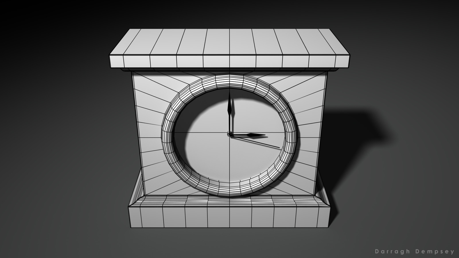 Clock asset (wireframe) low-poly. Centered.