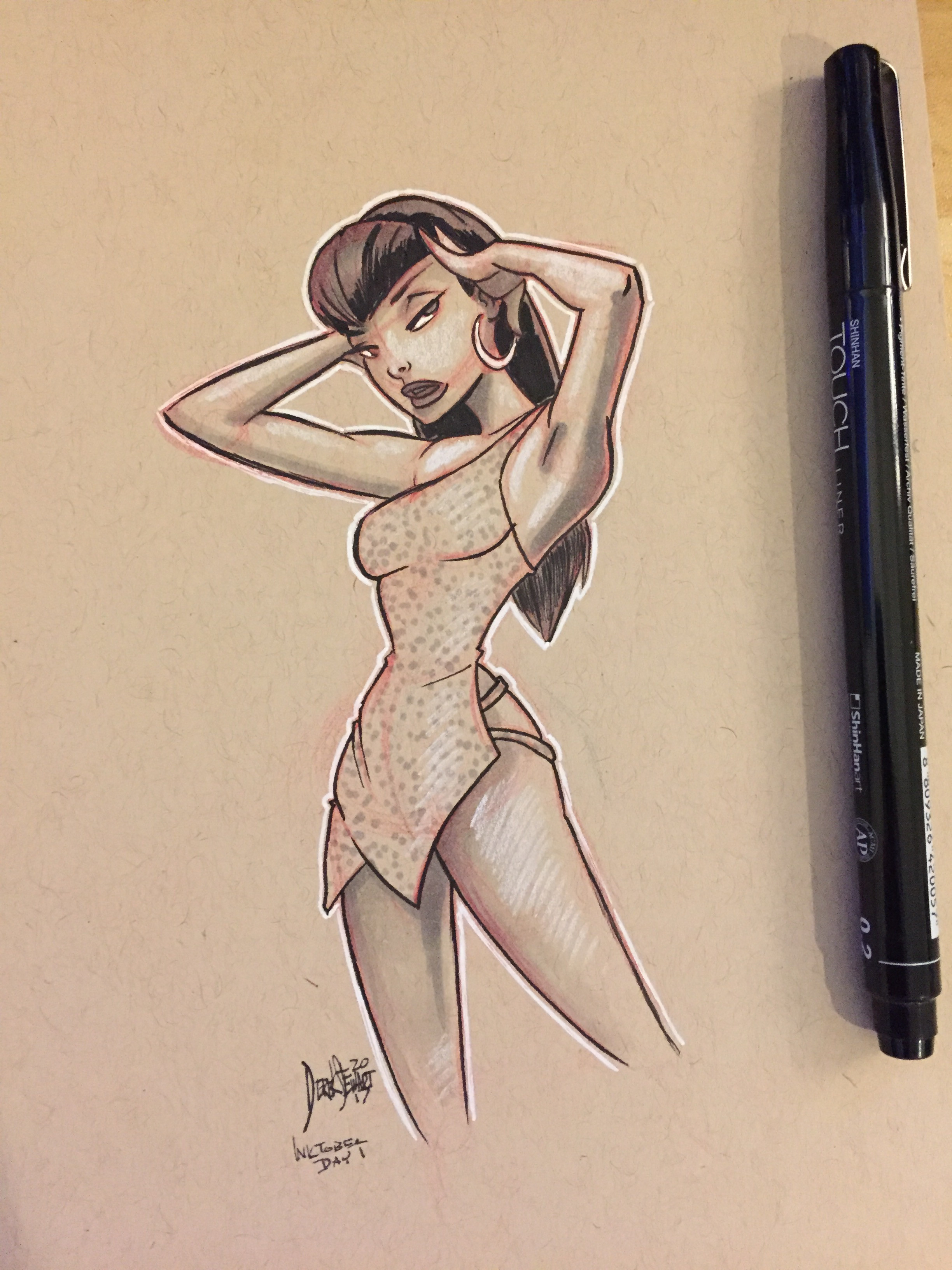 This prompt really only applied to the speed at which I came up with this drawing based on a classic photo of Bettie Page.