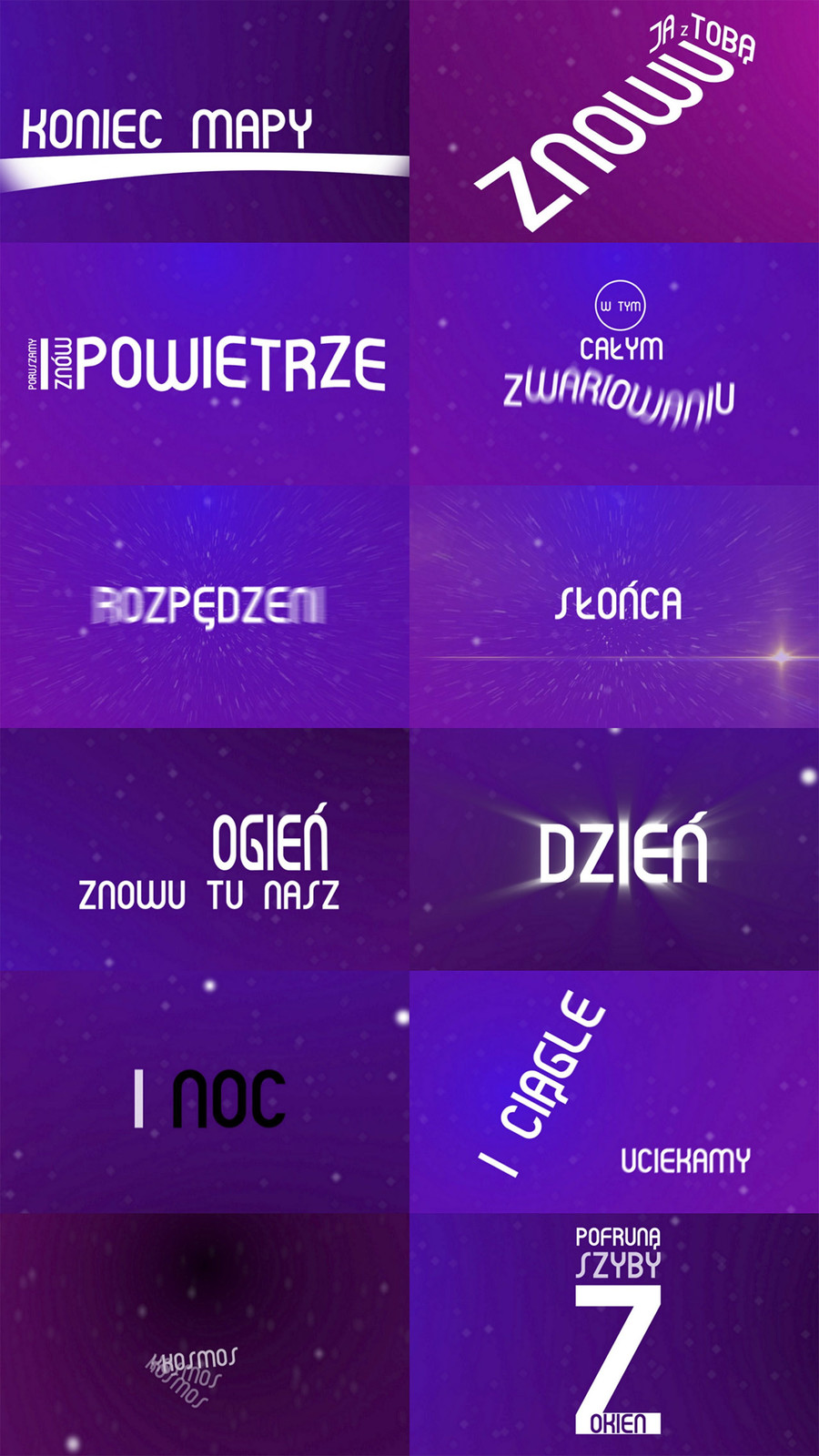 Some example frames from the lyrics video.