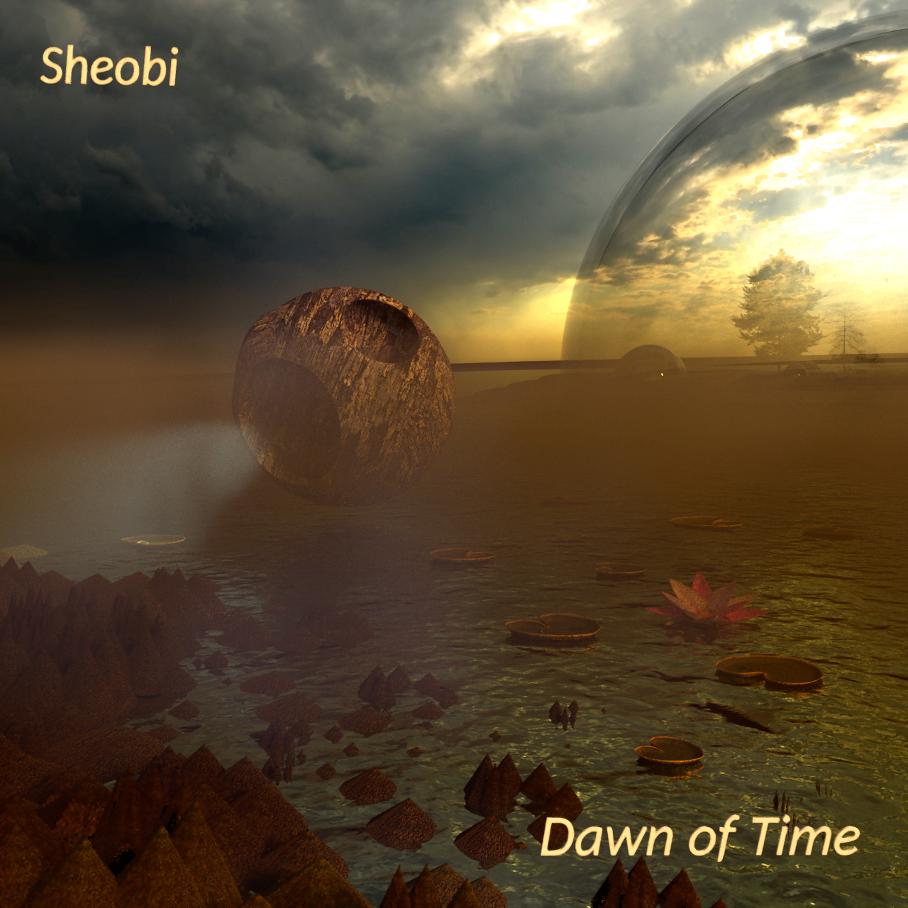 "Dawn of Time", rendered between the 14th and 15th of October in 2048x2048 pixels in Blender 2.79 without denoising, GIMPed and downsampled on the 15th.