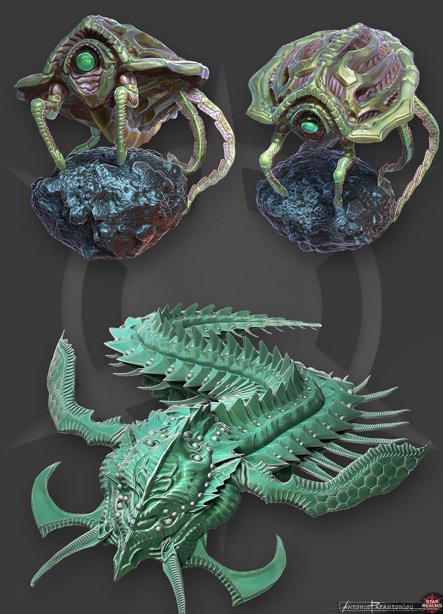 rough models sculpted in Zbrush to easily explore concepts and establish a visual language through re-usable assets