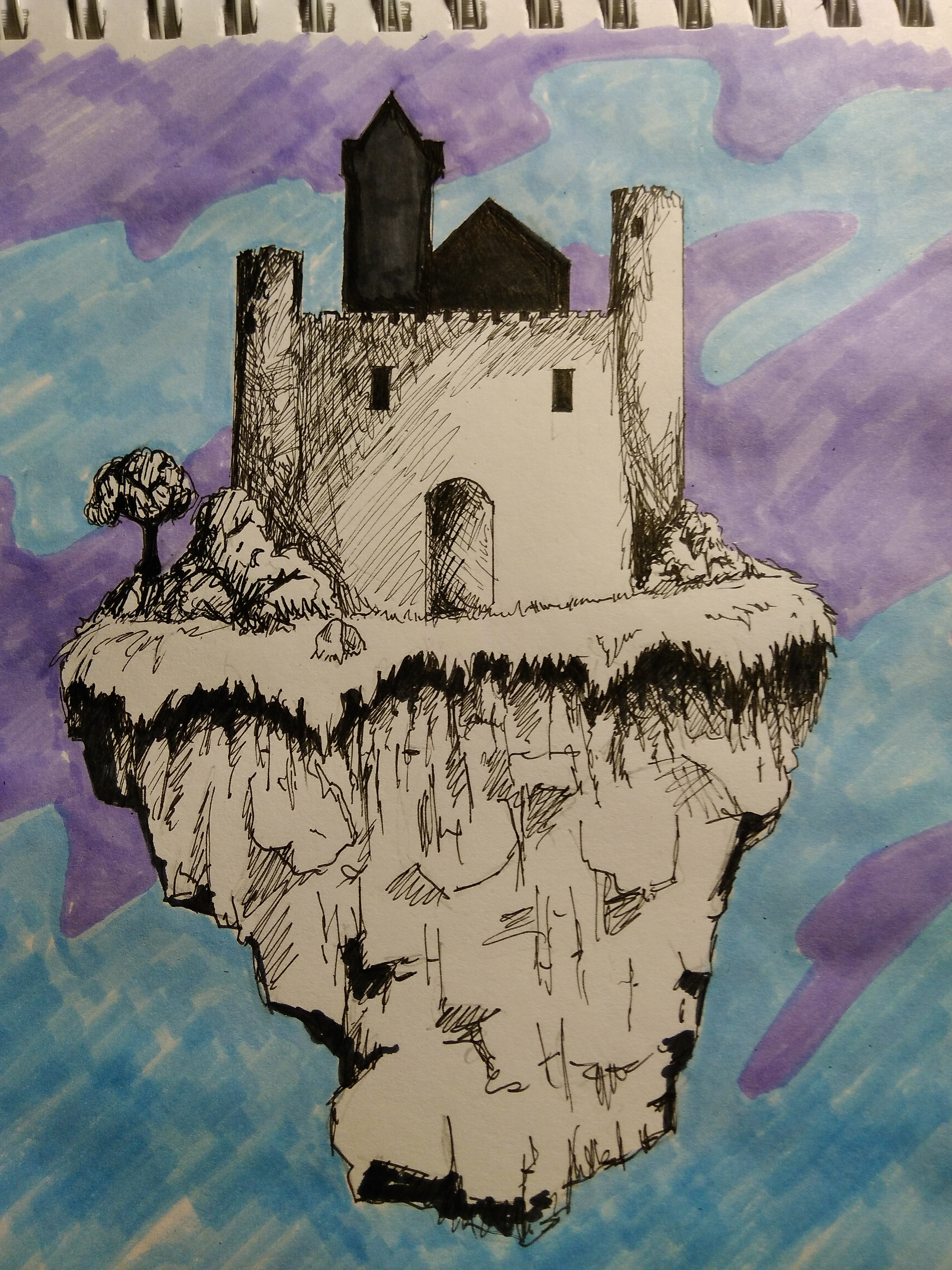 Artstation Mysterious Floating Castle Inktober 2017 Day 15