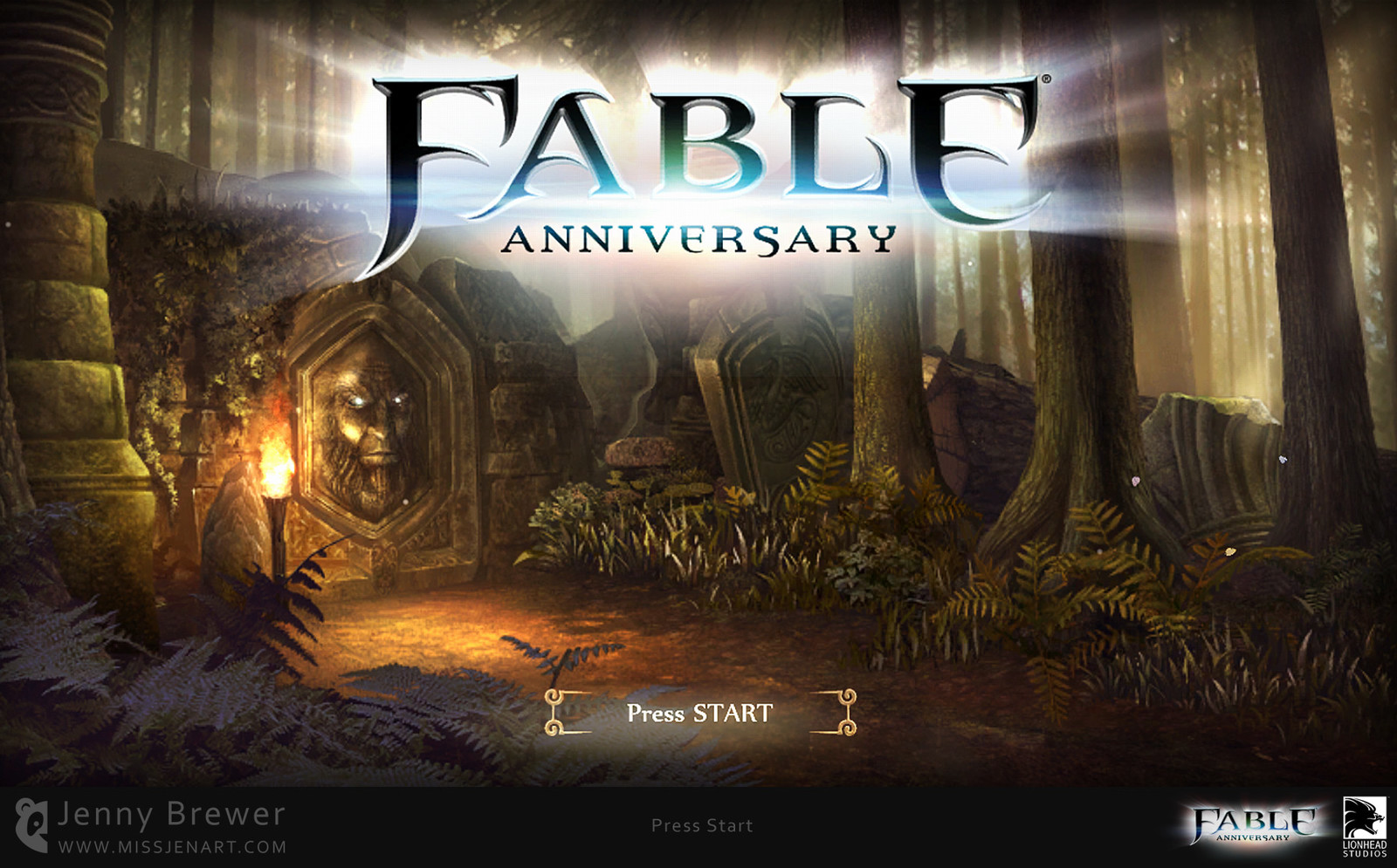 One of the first screens players are greeted with in Fable Anniversary is the Press Start screen.  There are 4 possible scenes which are randomly displayed each time you load the game, each with their own subtle animations to bring the environment to life