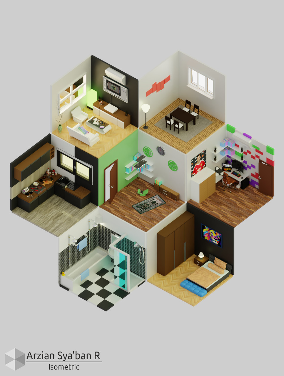 Artstation 3d Lowpoly Isometric Rooms Arzian Syaban Riandani