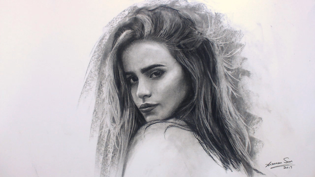 Artstation Girl Charcoal Portrait 8 12 Xiaonan Sun