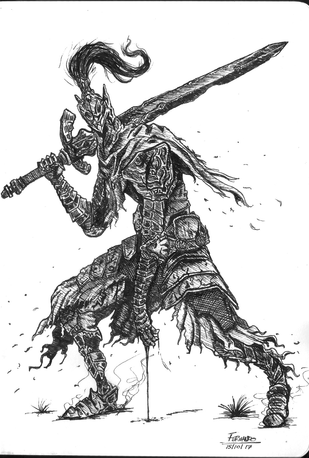 Nankin illustrations from Dark Soul's character Artorias The Abysswalker made in my sketchbook