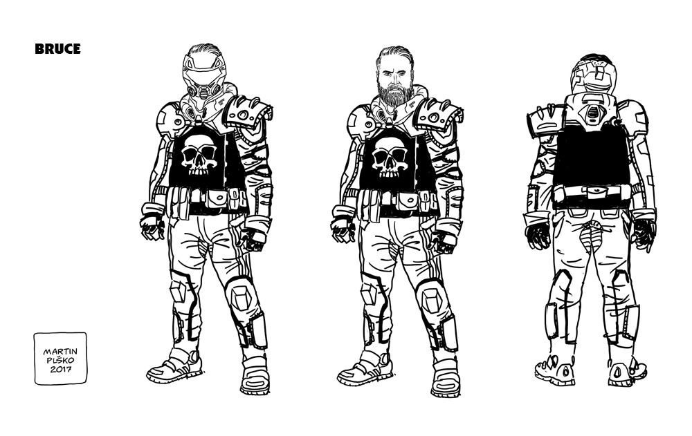 Designs for Bruce, a supporting character in the series.