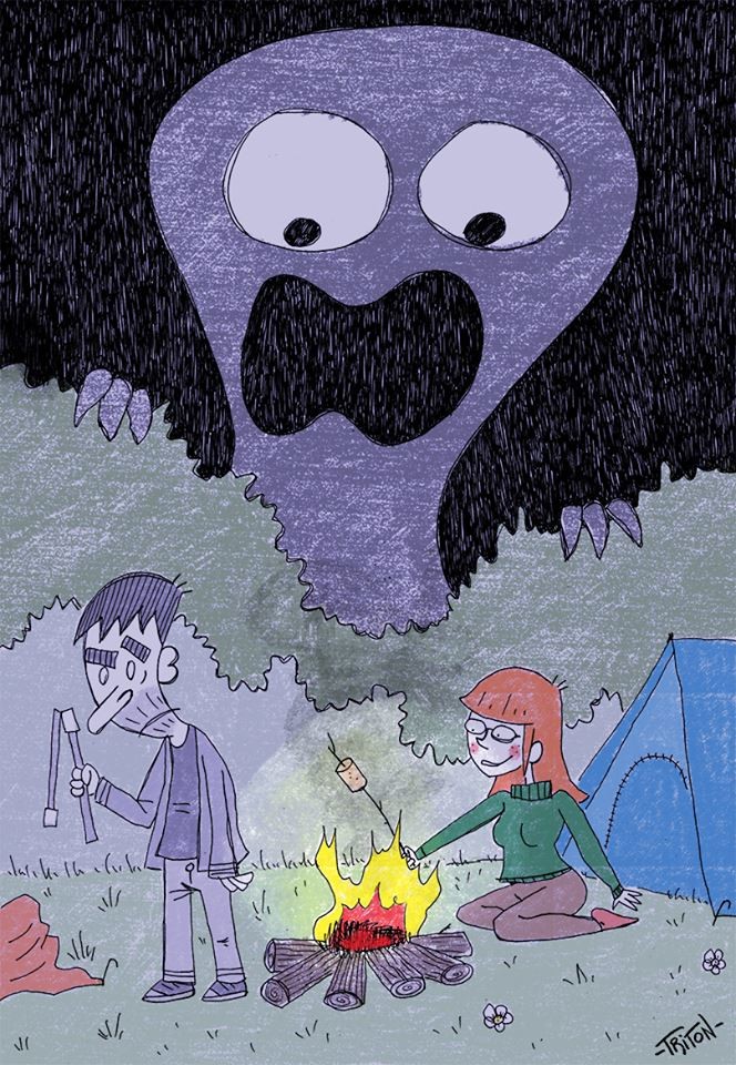 Commission based on "Draw two characters camping while a shadow's looking at them"