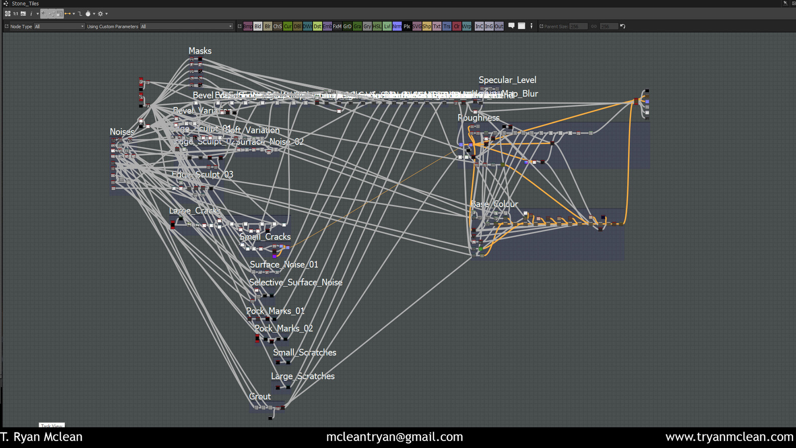 The entire Substance node structure. I try my best to keep it clean.
