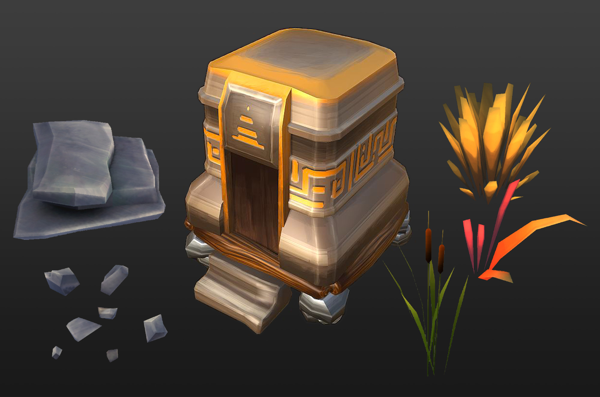 Creation, optimization and texturing of low-poly environment assets.