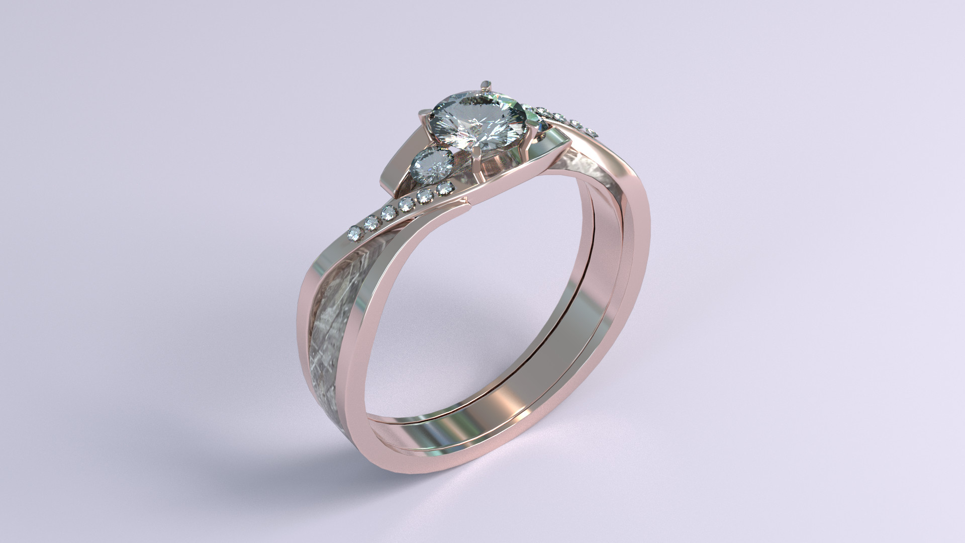 Edward Pingel Engagement Ring W Meteorite Wedding Band
