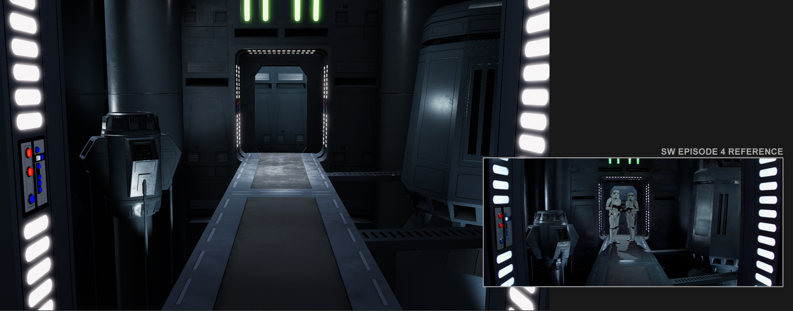 Unity screenshot. Still from the movie on the right for comparison.