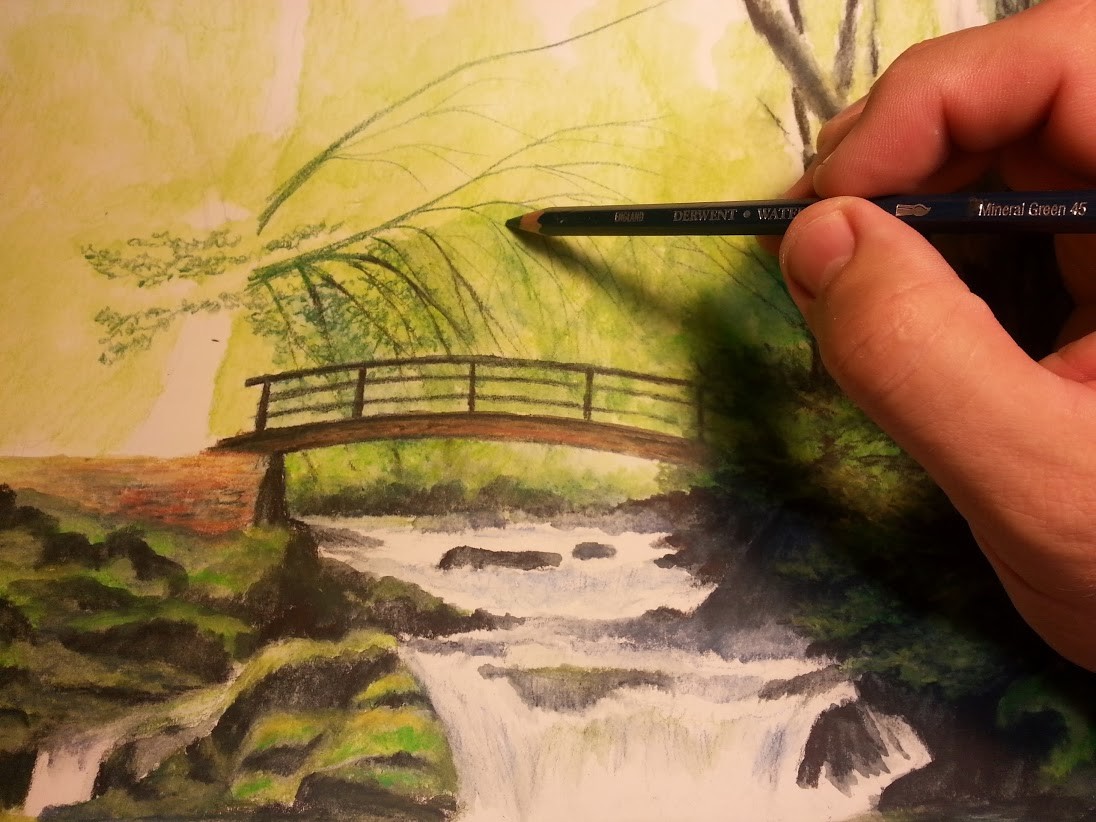 Further developing branchwork with the watercolor pencils