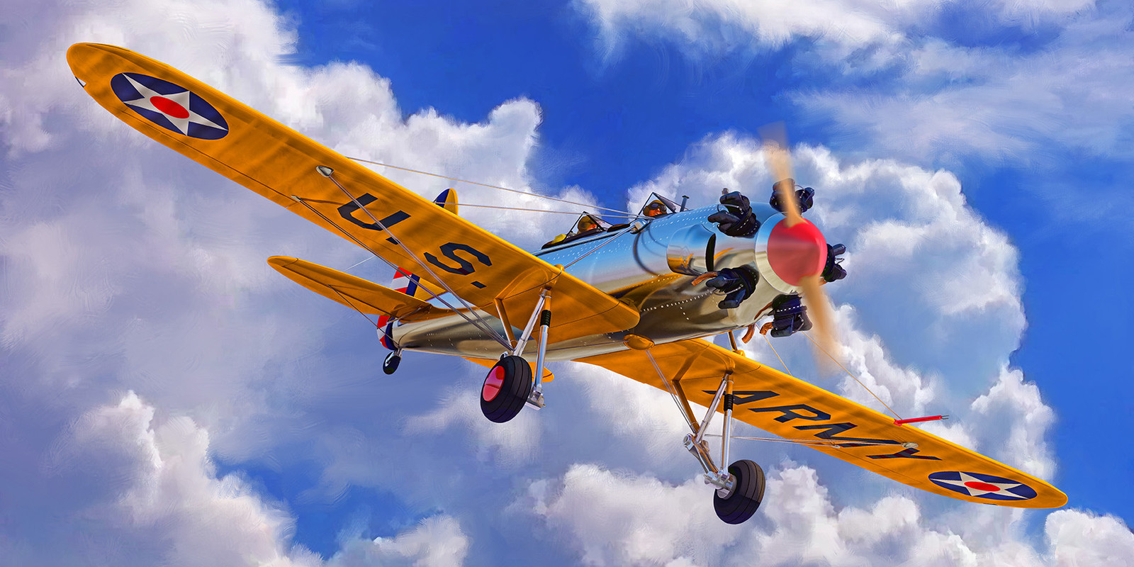 completed (well sort of) Ryan PT-22 Recruit. This was used as a reference for my oil painting (another progress I'll show soon). Pilots and other small details as well as the sky was painted in photoshop.