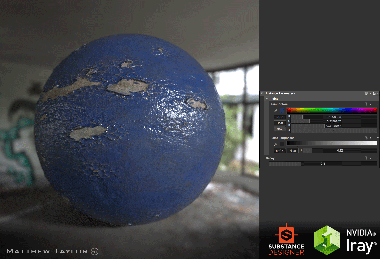 Tweakable colour and roughness. Rendered with Iray in Substance Designer.