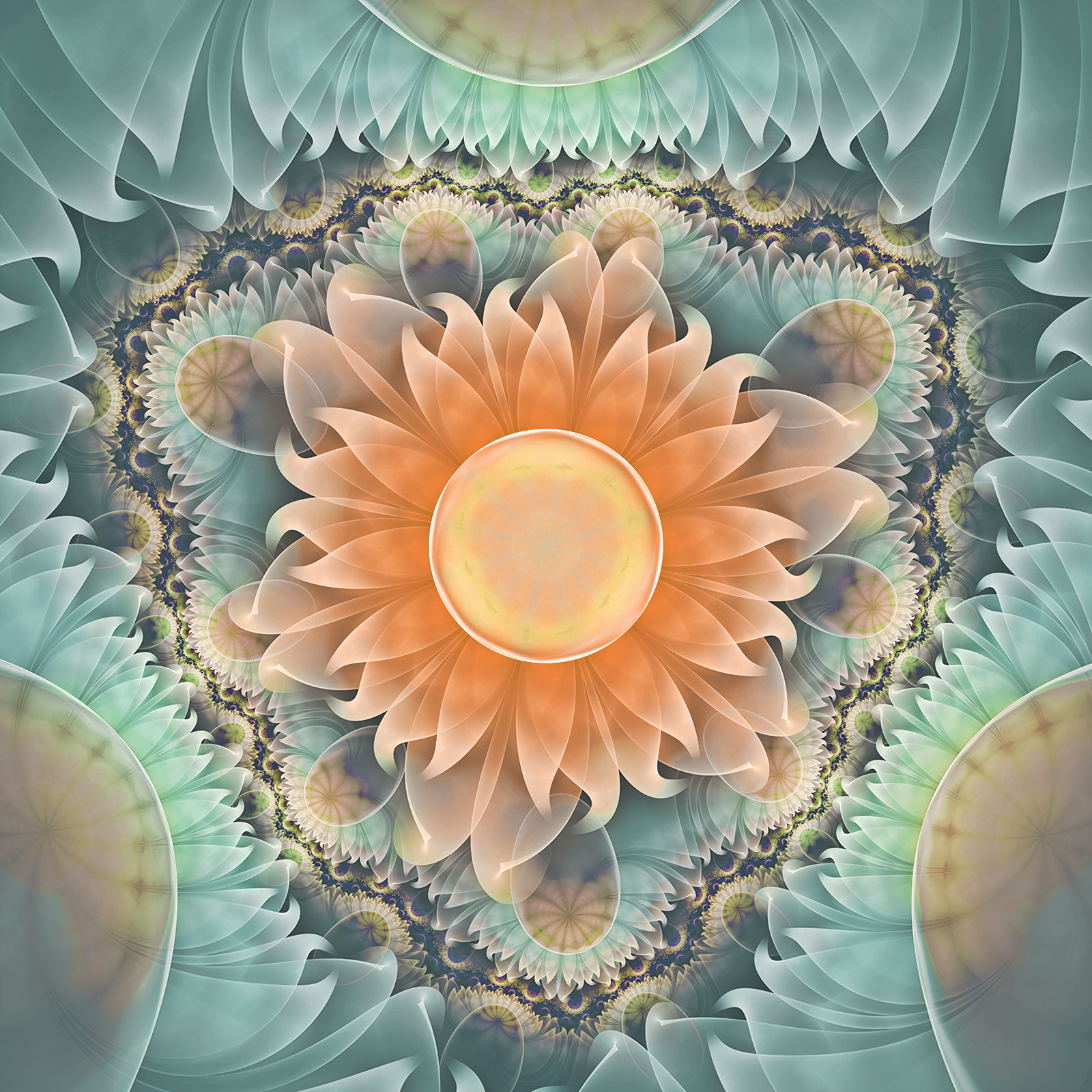 Artstation Pastel Peach Baby Blue Pearl Lotus Fractal