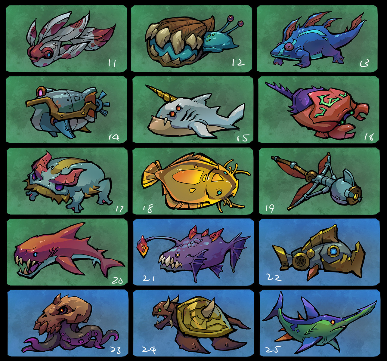 Some of these fish were drawn based on silhouette/designs of Andy Hansen and Ayhan Aydogan